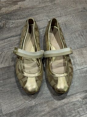 Coach Gold Signature Mary Jane Ballet Flats